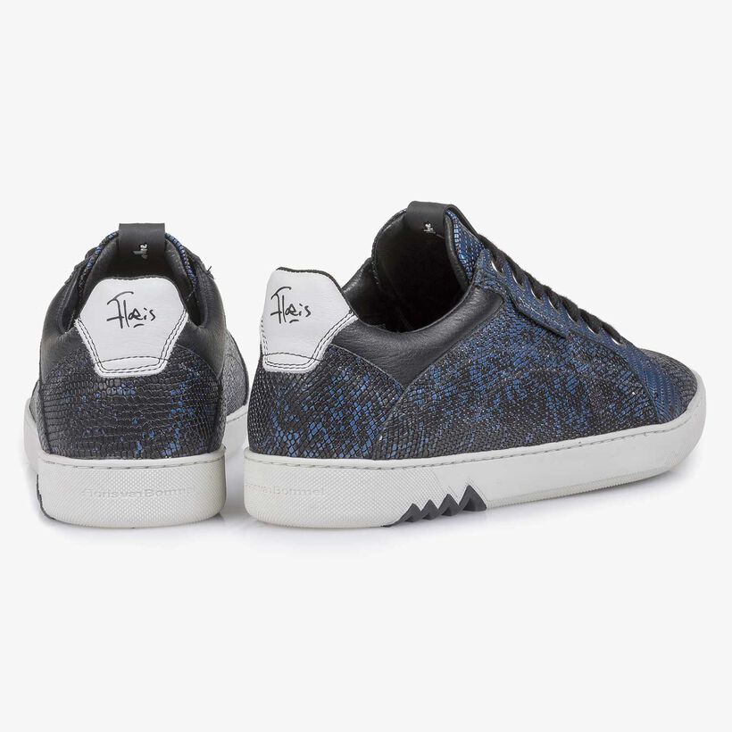 Blue premium leather lace shoe with metallic print