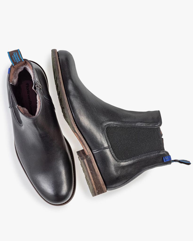 Mit Lammfell gef&uuml;tterter Chelsea Boot schwarz