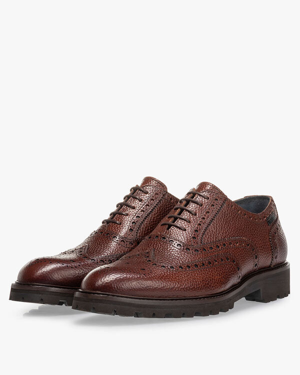 Schn&uuml;rschuh Leder-Print cognac