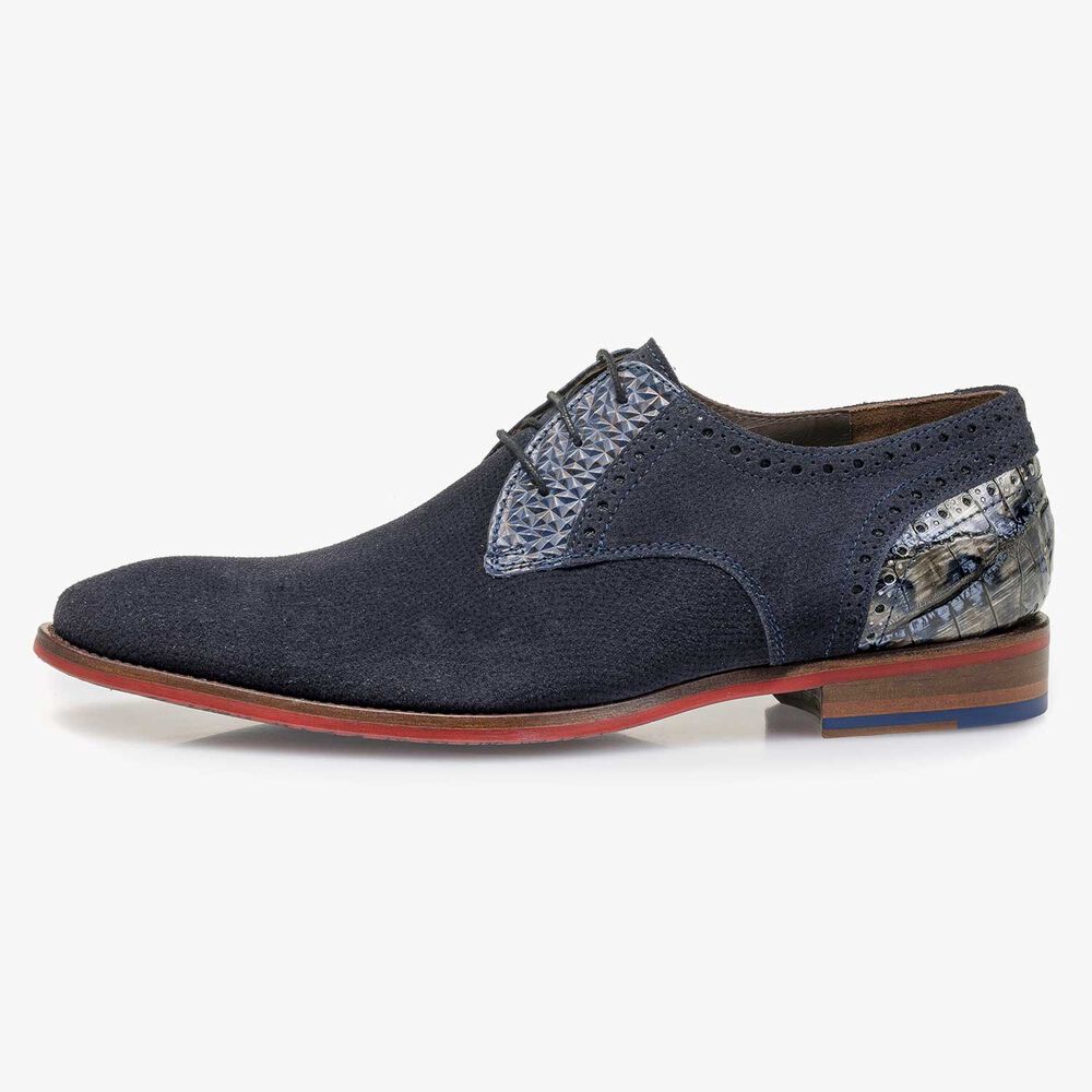 Blauer gemusterter Wildleder-Schn&uuml;rschuh