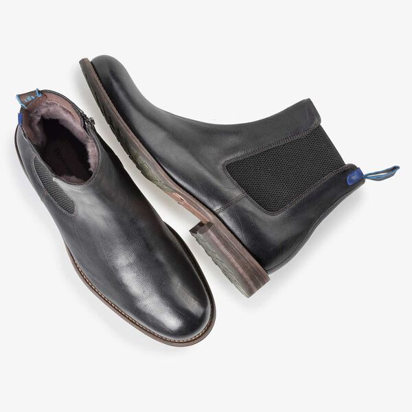 Wolle gef&uuml;tterter schwarzer Chelsea Boot aus Leder
