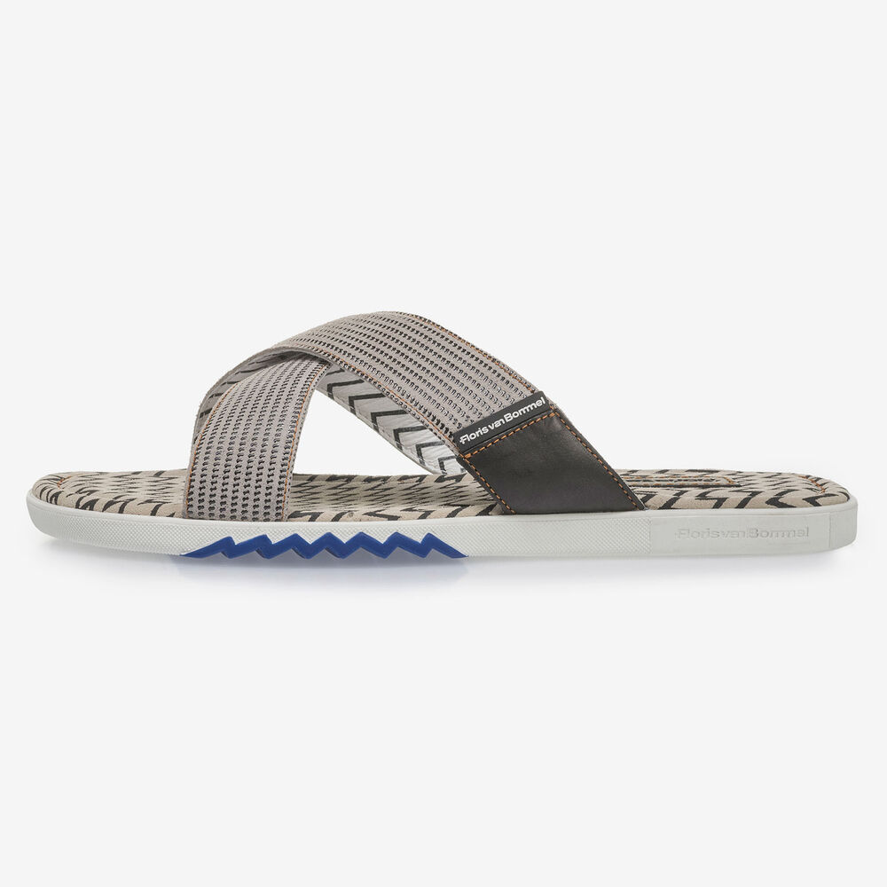 Beigefarbener Wildleder Kreuzriemen-Slipper mit Print