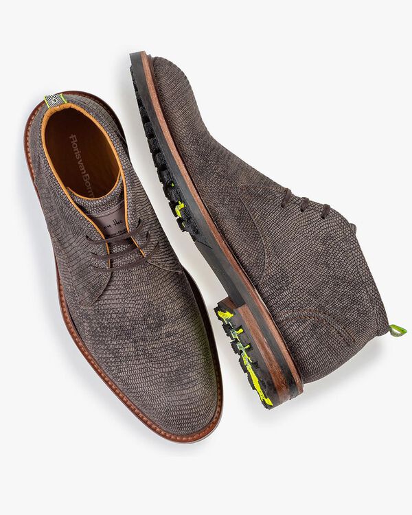 Schn&uuml;rstiefel Reptilienprint dunkelgrau