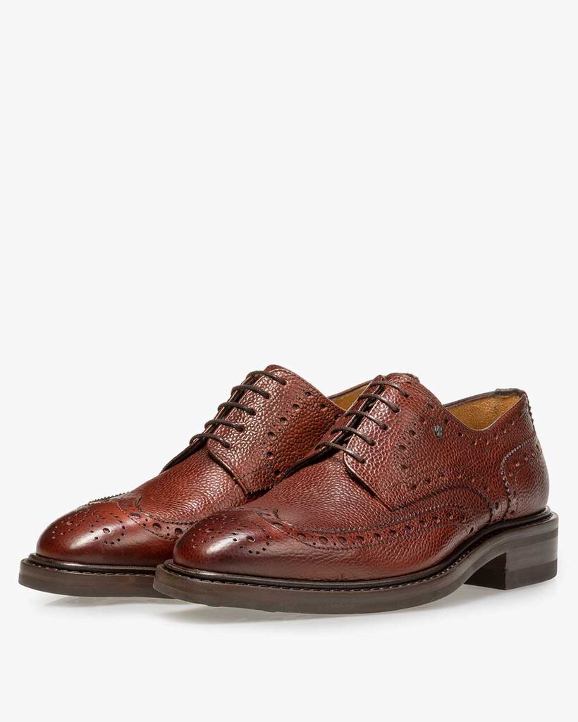 Schn&uuml;rschuh Leder-Print cognac