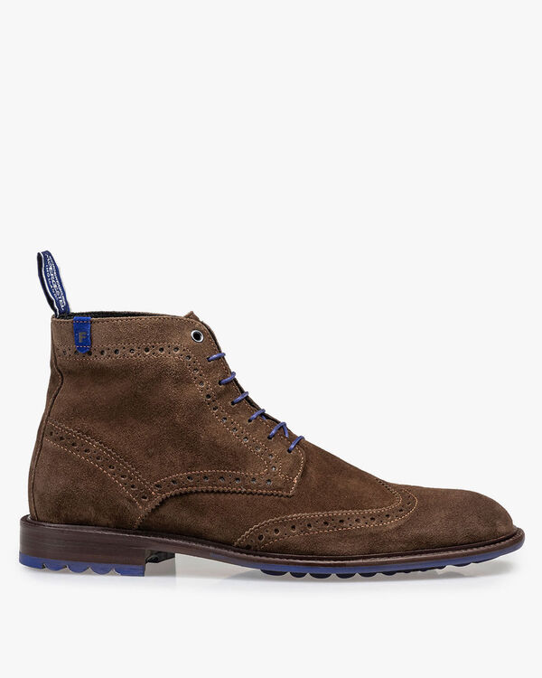 Dunkler taupefarbener/brauner Wildleder-Schn&uuml;rstiefel