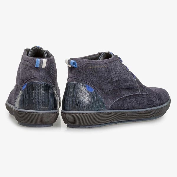 Dunkelblauer Wildleder-Schn&uuml;rschuh mit Print