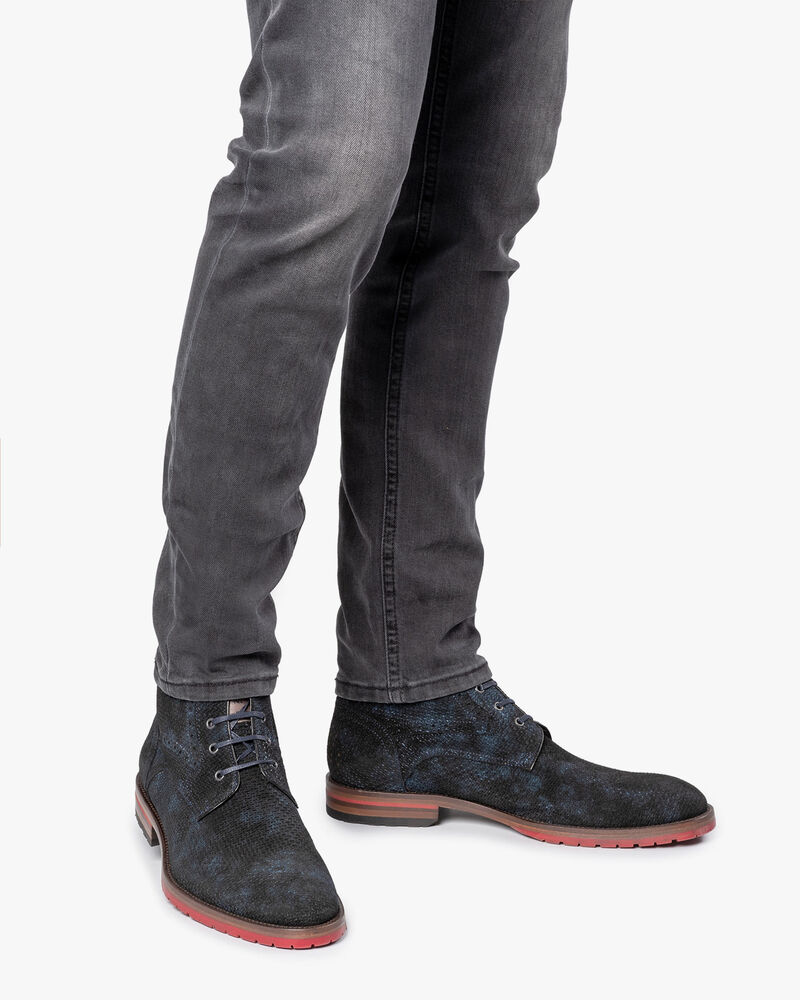 Schn&uuml;rstiefel blau mit Print