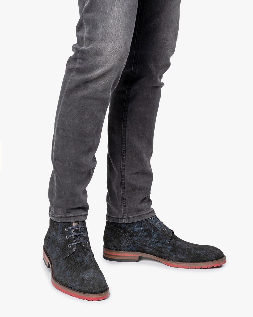 Schn&uuml;rstiefel blau mit Print