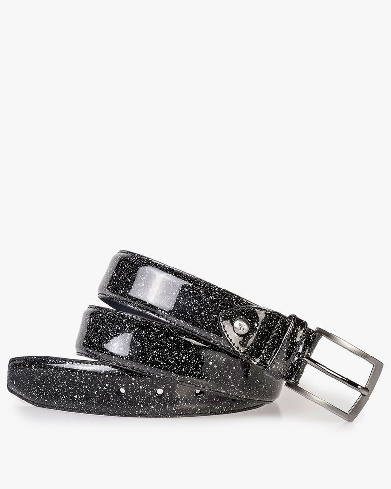 Schwarzer Lacklederg&uuml;rtel mit Print
