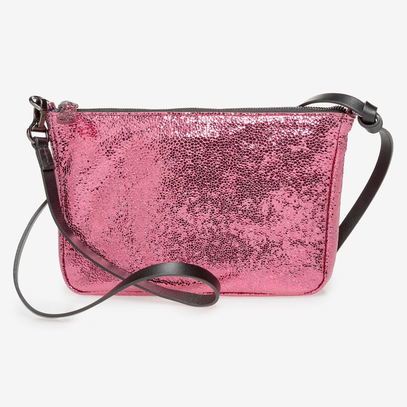 Pinke Ledertasche mit Metallic-Print