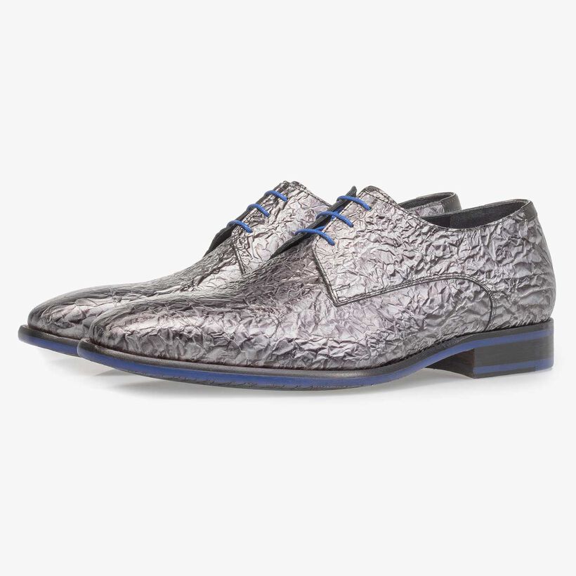 Dunkelgrauer Premium Lackleder-Schn&uuml;rschuh mit Print