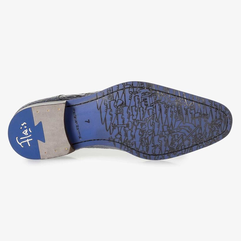 Premium dark blue printed patent leather lace shoe