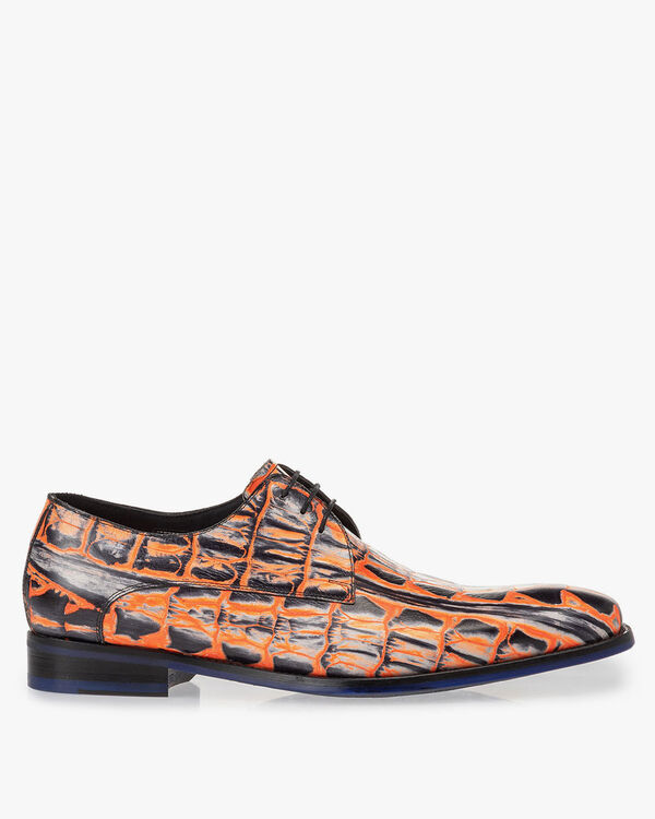 Schn&uuml;rschuh Krokoprint orange