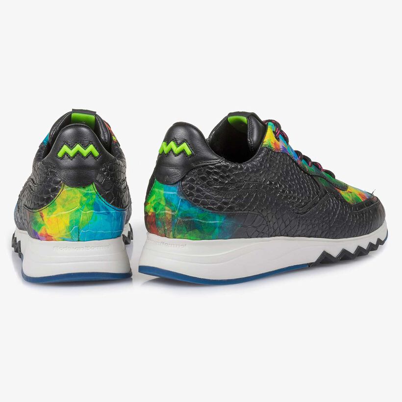 Mehrfarbiger Kalbsleder-Sneaker mit Krokoprint