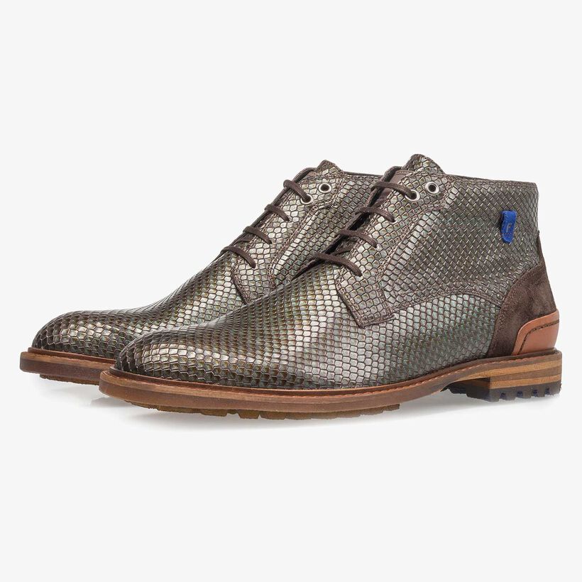 Gr&uuml;ner Premium Metallic-Leder Schn&uuml;rschuh mit Print