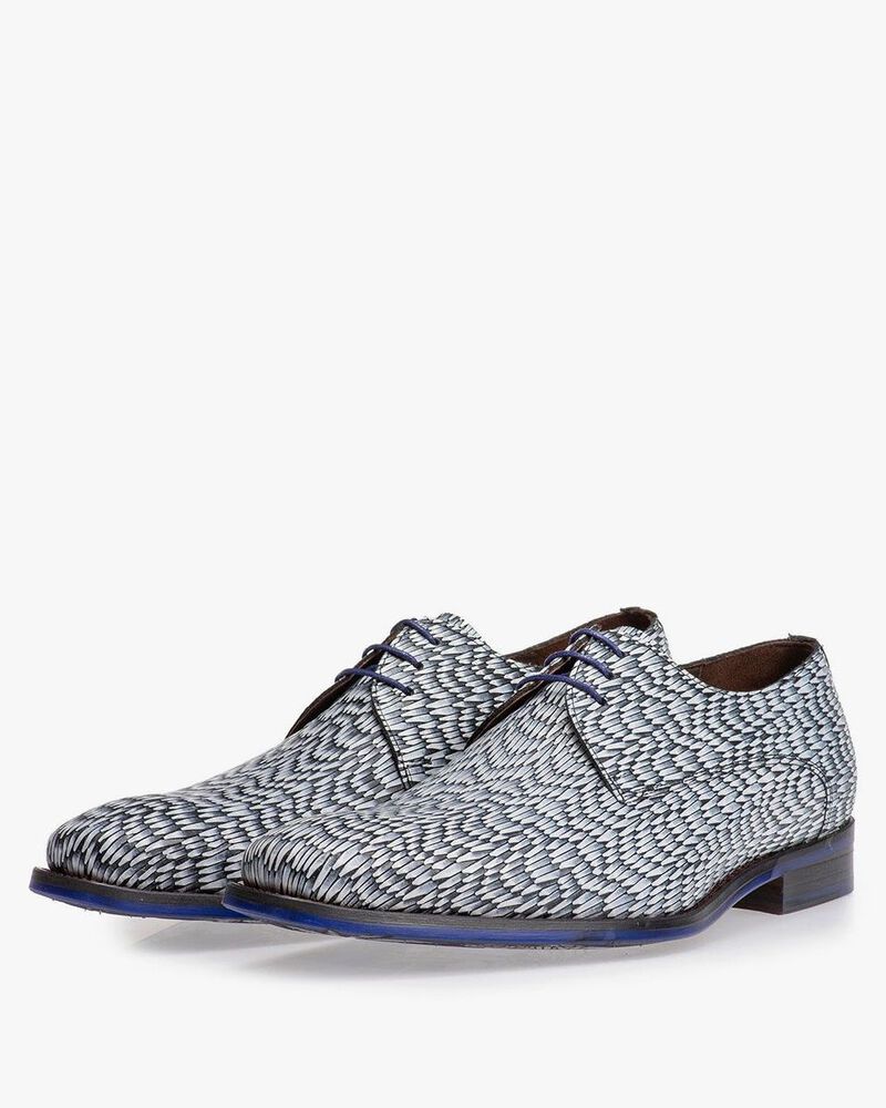 Hellgrauer Leder-Schn&uuml;rschuh mit Print