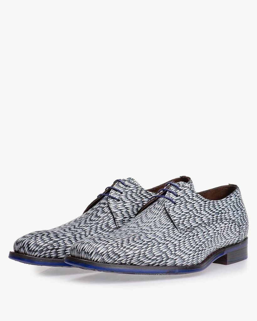 Hellgrauer Leder-Schn&uuml;rschuh mit Print