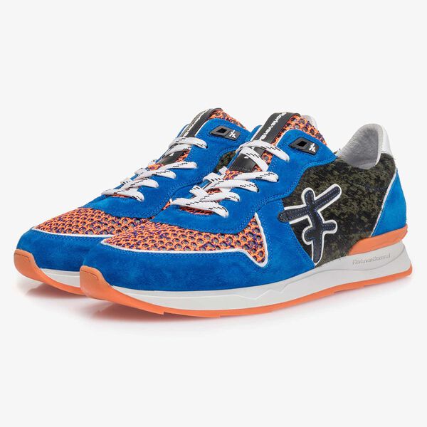 Blue premium suede leather sneaker with color accents