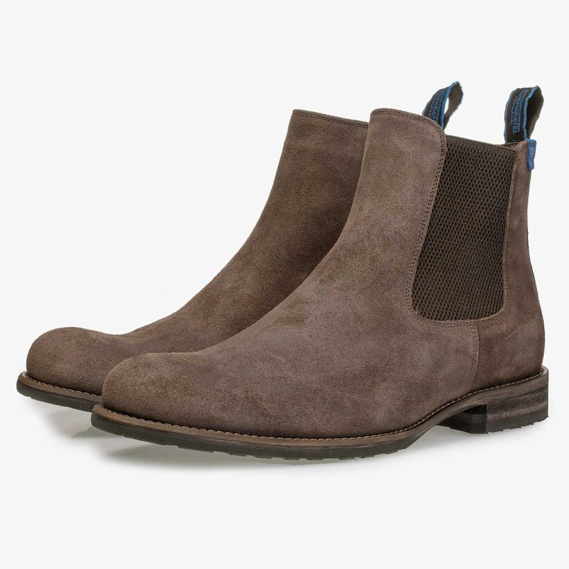 Wool lined brown suede leather Chelsea boot