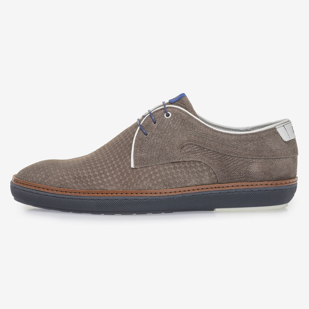 Taupefarbener Wildleder-Schn&uuml;rschuh mit Print