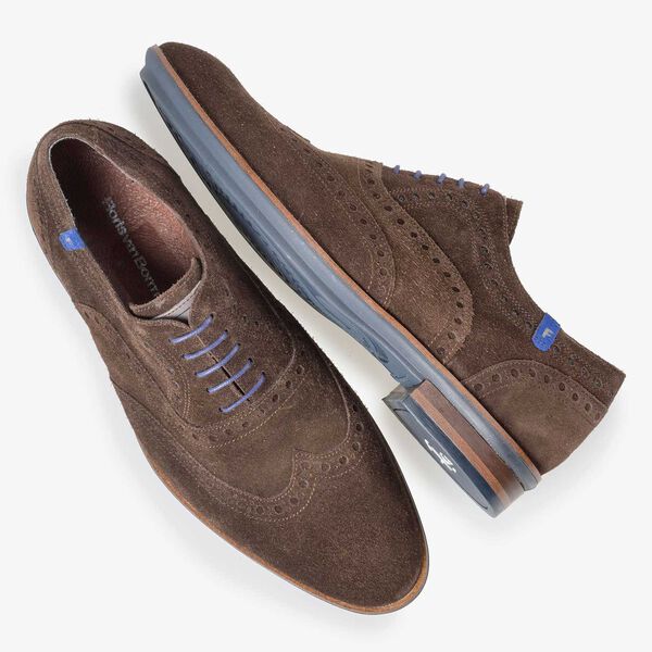 Brown brogue suede leather lace shoe