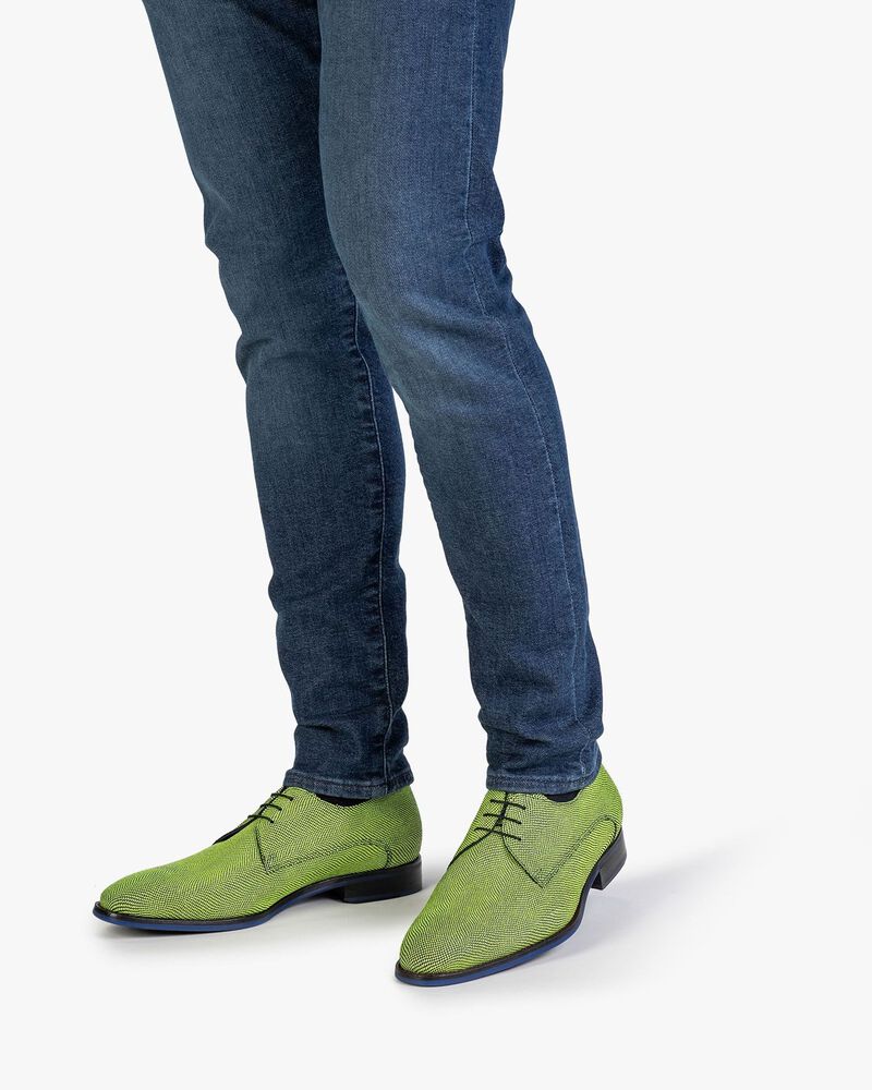 Schn&uuml;rschuh mit Print Wildleder gelb