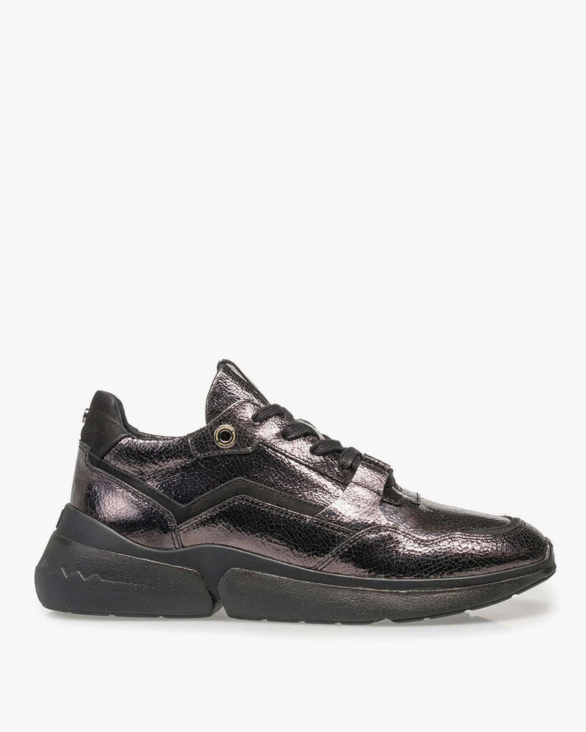Dark grey leather sneaker with metallic print