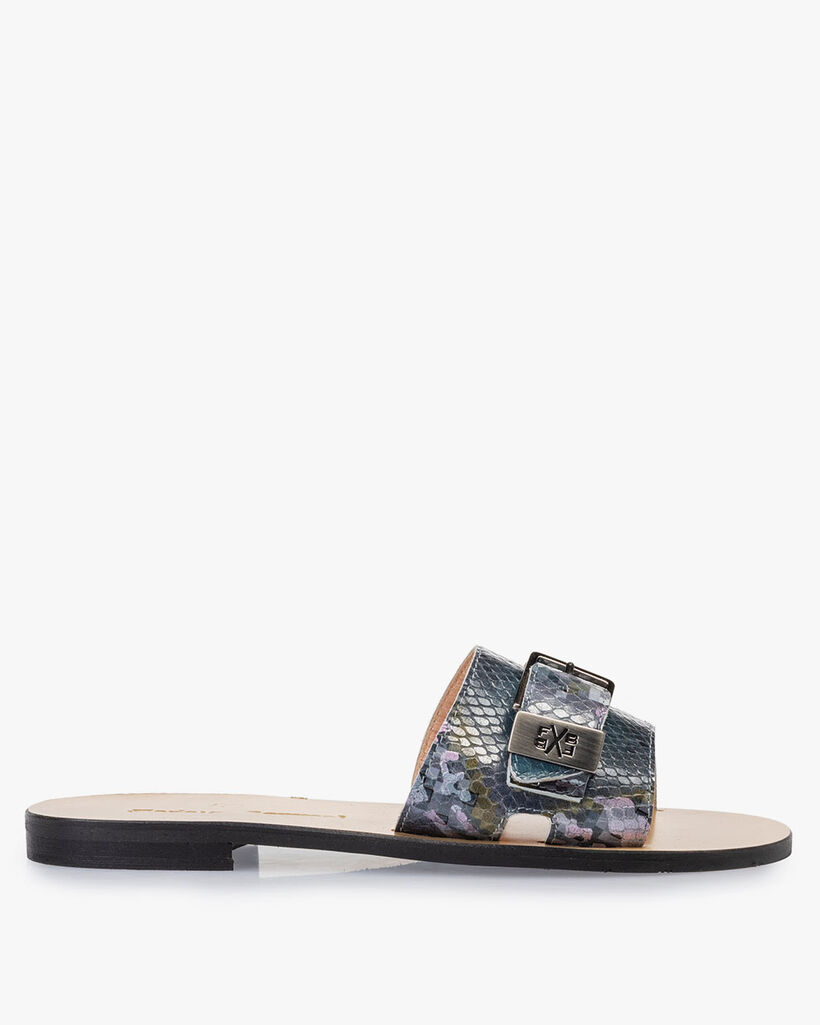 Slipper Leder mit Print blau