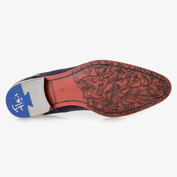 Blauer gemusterter Wildleder-Schn&uuml;rschuh