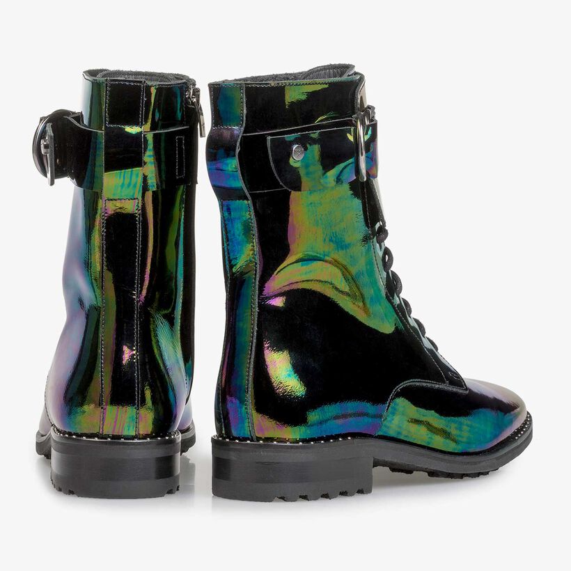 Mehrfarbiger Lackleder-Schn&uuml;rstiefel
