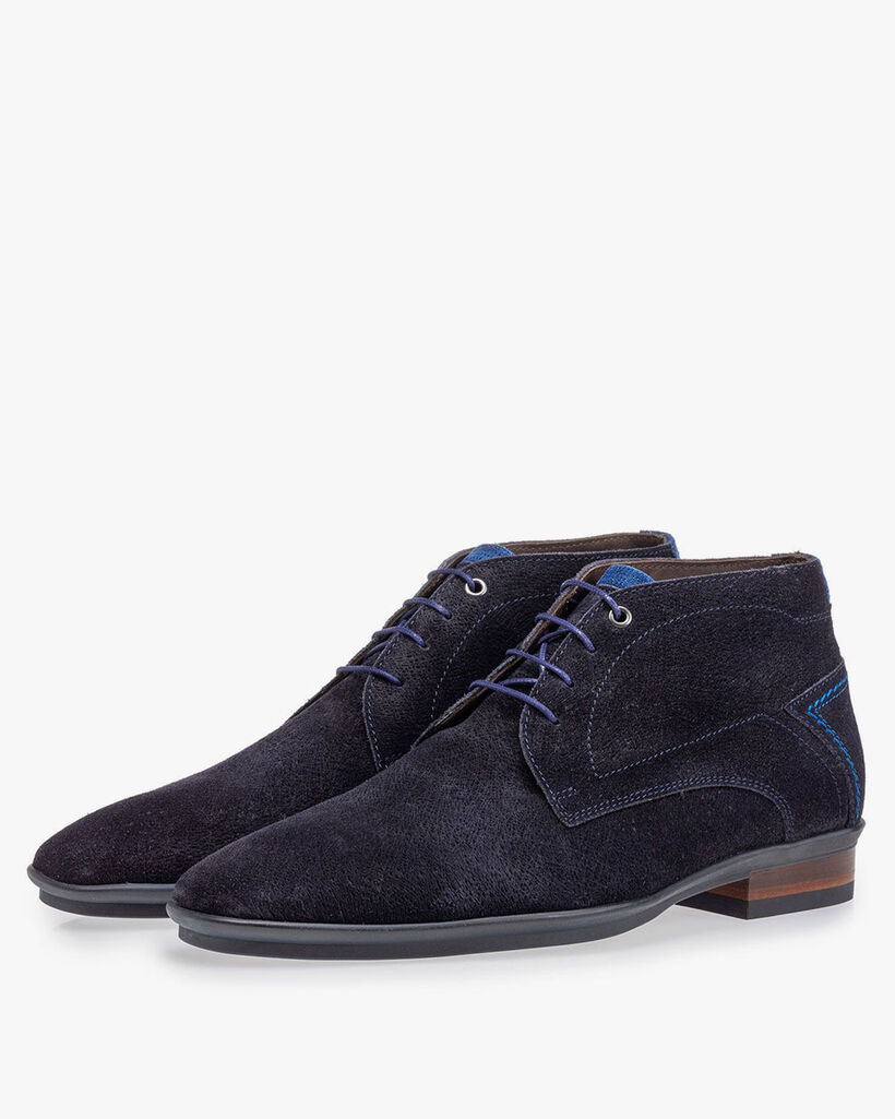 Schn&uuml;rstiefel blau Wildleder