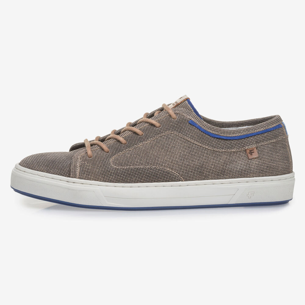Brauner Wildleder-Schn&uuml;rschuh mit Print