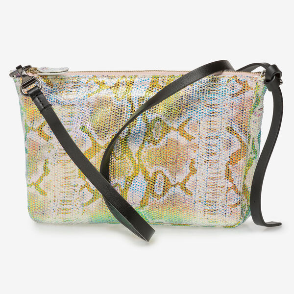 Ledertasche mit gr&uuml;n-goldenem Metallic-Print