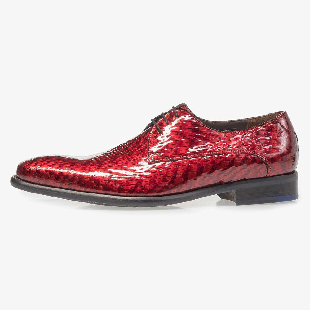 Premium red printed patent leather lace shoe