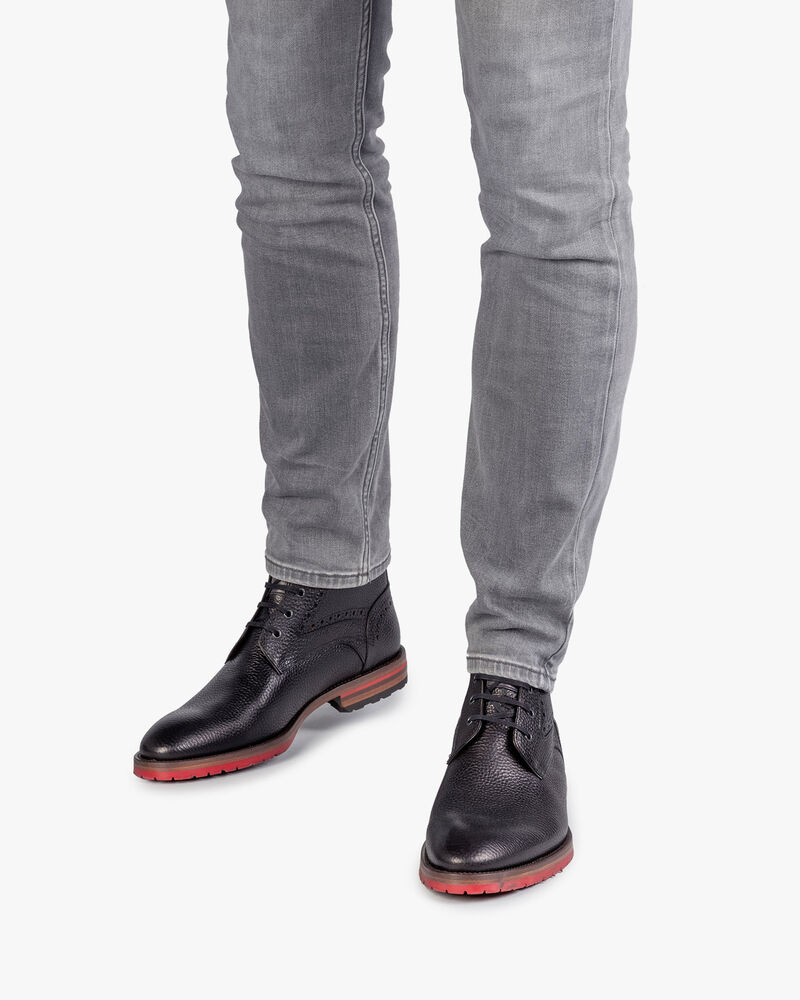Schn&uuml;rstiefel Strukturleder schwarz
