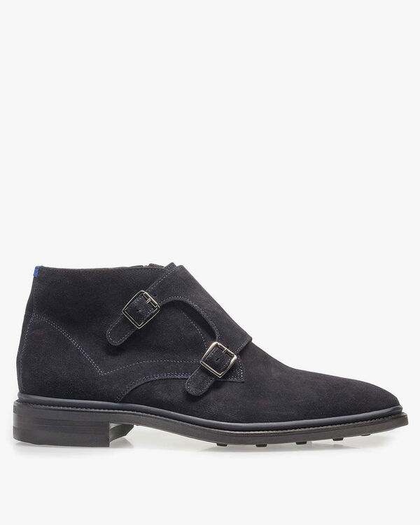 Blauer Monk-Schnallenschuh Wildleder