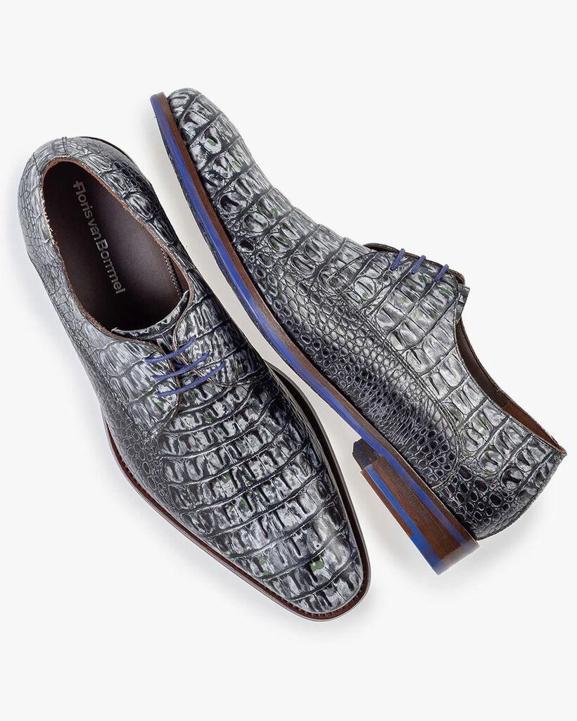 Schn&uuml;rschuh Krokoprint grau