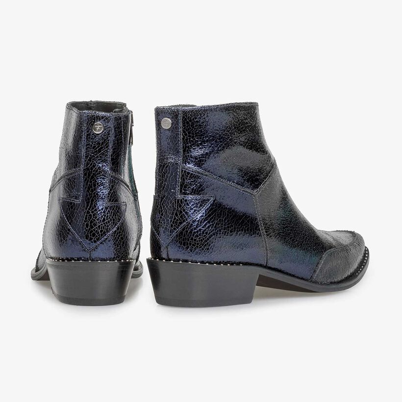 Dunkelblaue Leder-Stiefelette mit Metallic-Print