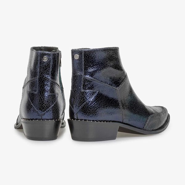Dunkelblaue Leder-Stiefelette mit Metallic-Print