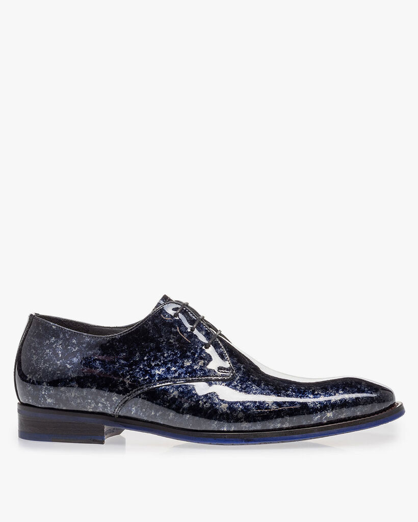 Schn&uuml;rschuh blaues Lackleder