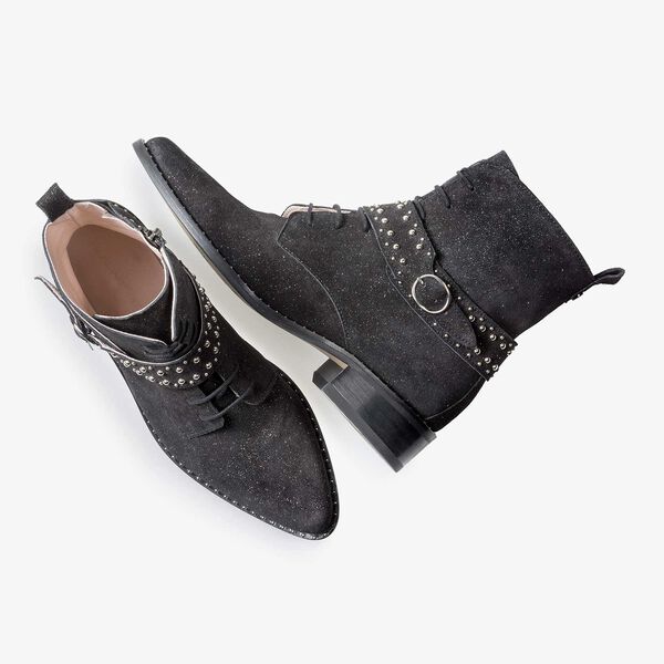 Schwarzer Biker-Stiefel mit Glitzereffekt