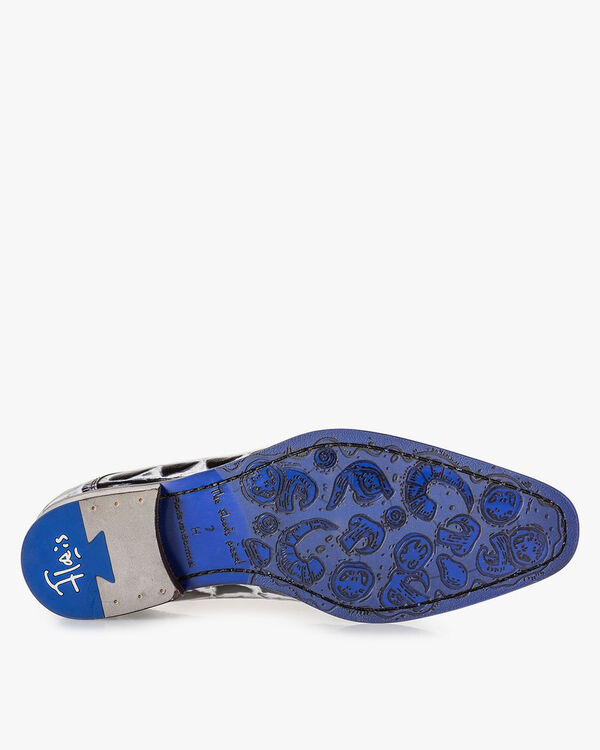 Schn&uuml;rschuh Krokoprint schwarz-wei&szlig;