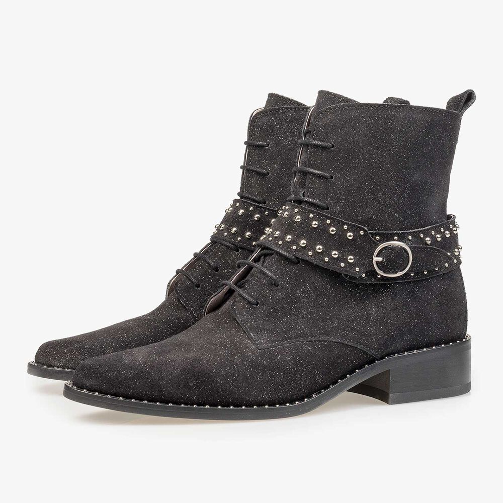 Schwarzer Biker-Stiefel mit Glitzereffekt