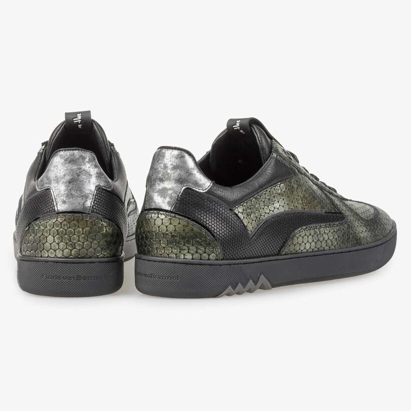 Gr&uuml;ner Leder-Sneaker mit Metallicprint