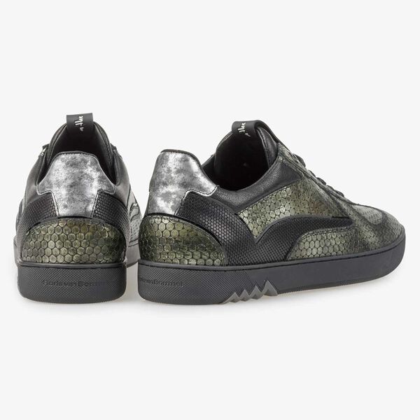 Gr&uuml;ner Leder-Sneaker mit Metallicprint