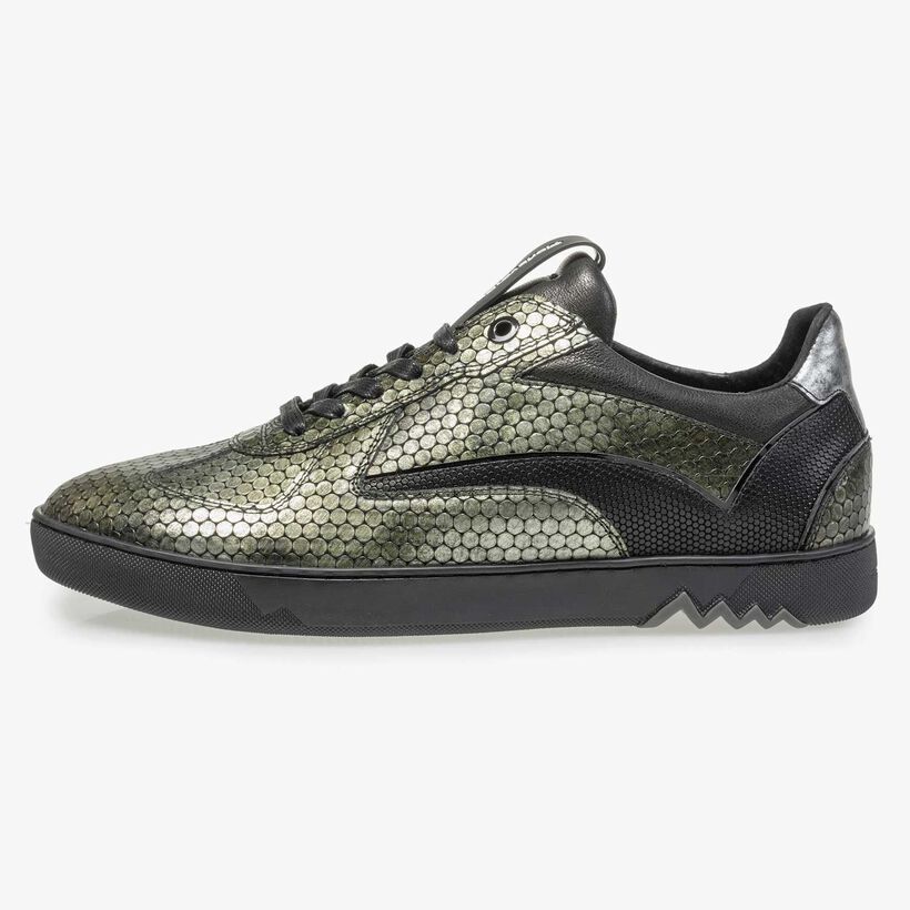 Gr&uuml;ner Leder-Sneaker mit Metallicprint