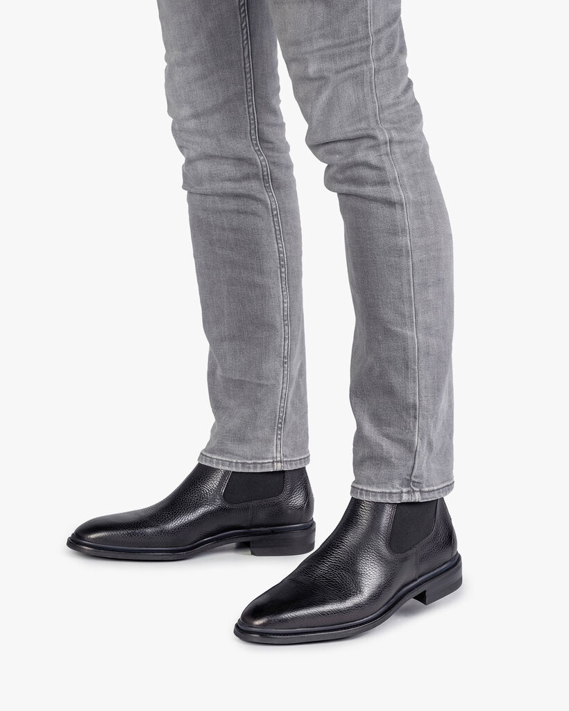Black calf leather Chelsea boot with print