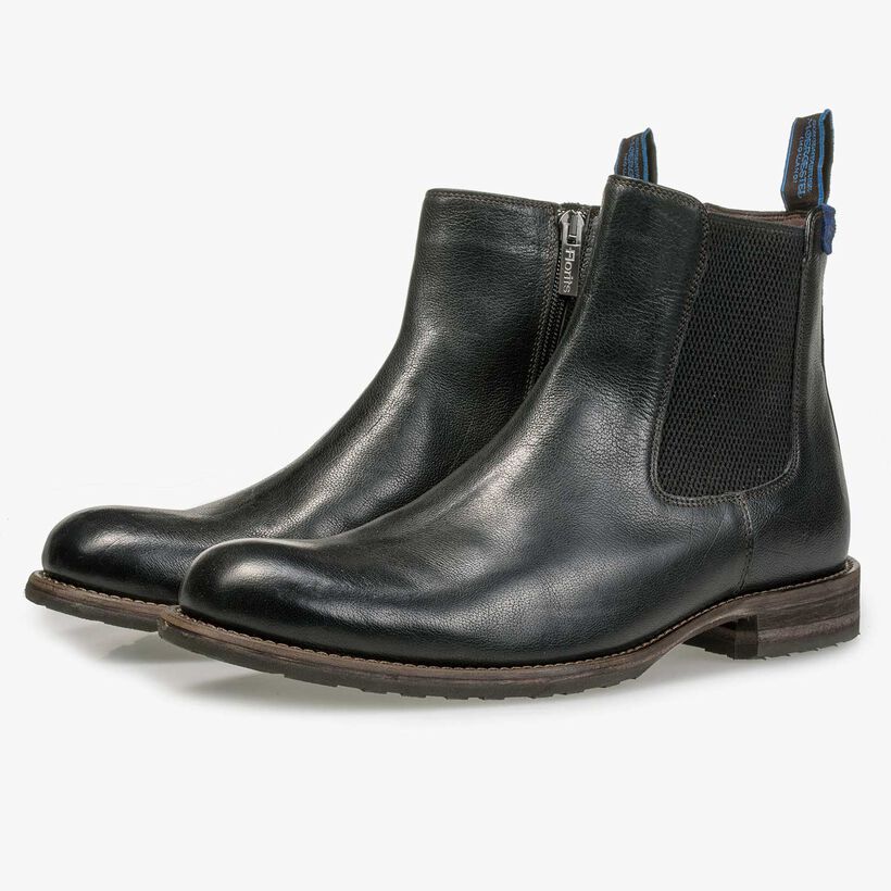 Wolle gef&uuml;tterter schwarzer Chelsea Boot aus Leder