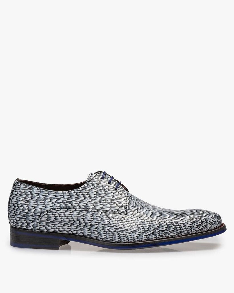 Hellgrauer Leder-Schn&uuml;rschuh mit Print