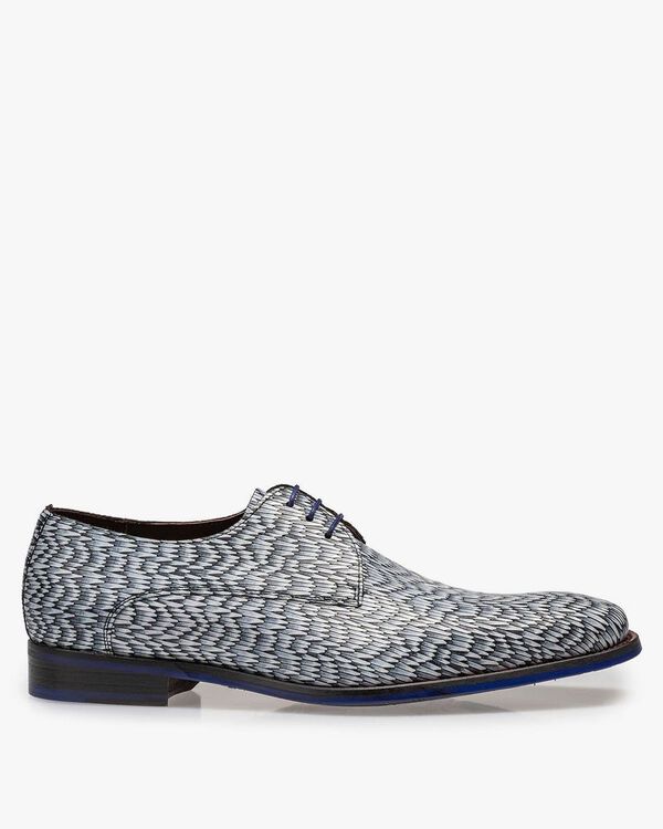 Hellgrauer Leder-Schn&uuml;rschuh mit Print